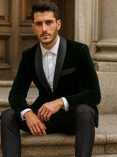 Black Velvet Fabric Suit With Velvet Tuxedos Fabric