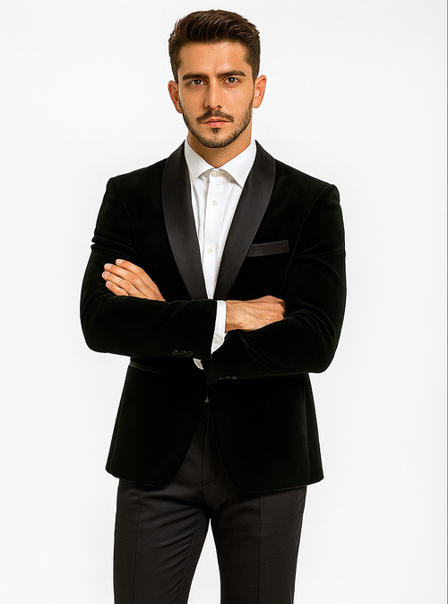 Black Velvet Fabric Suit With Velvet Tuxedos Fabric