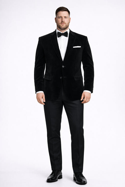 Mens 2 Button Velvet Blazer in Black