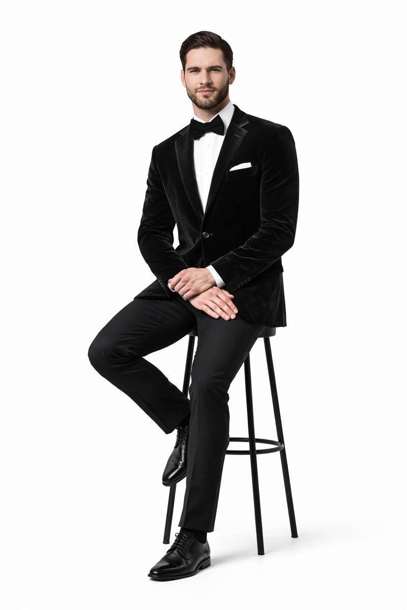 Mens 2 Button Velvet Blazer in Black