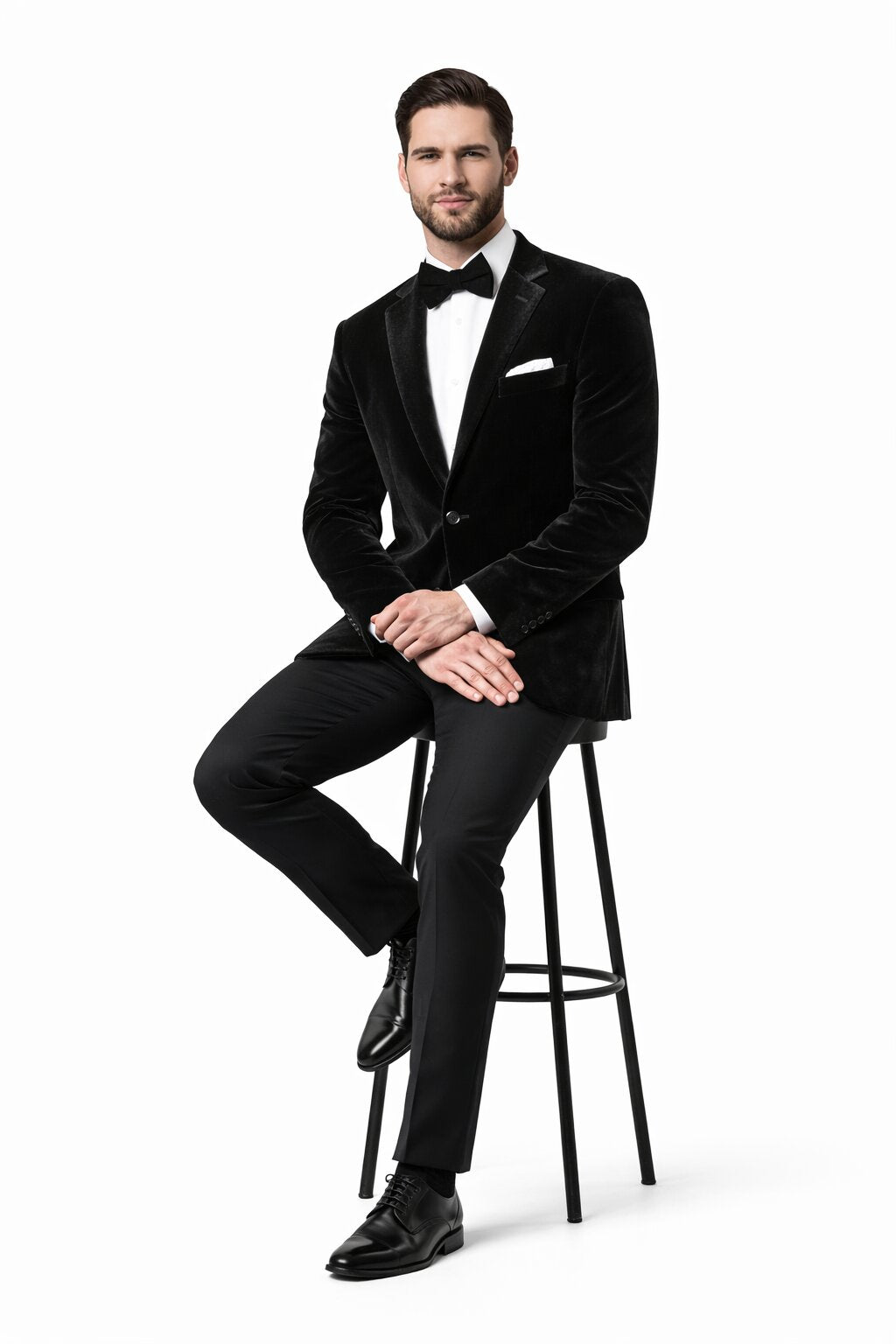 Mens 2 Button Velvet Blazer in Black