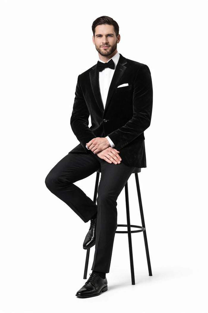 Mens 2 Button Velvet Blazer in Black