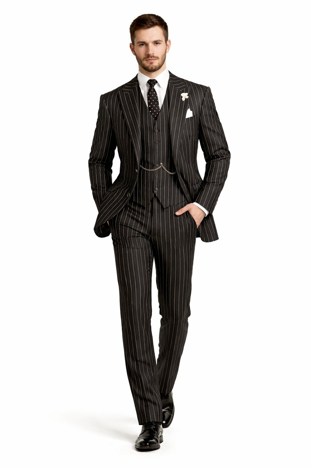 Gangster Suit - Mobster Suit - Mafia Suit For Men 2 button Gangster Pinstripe Suit in Black & White