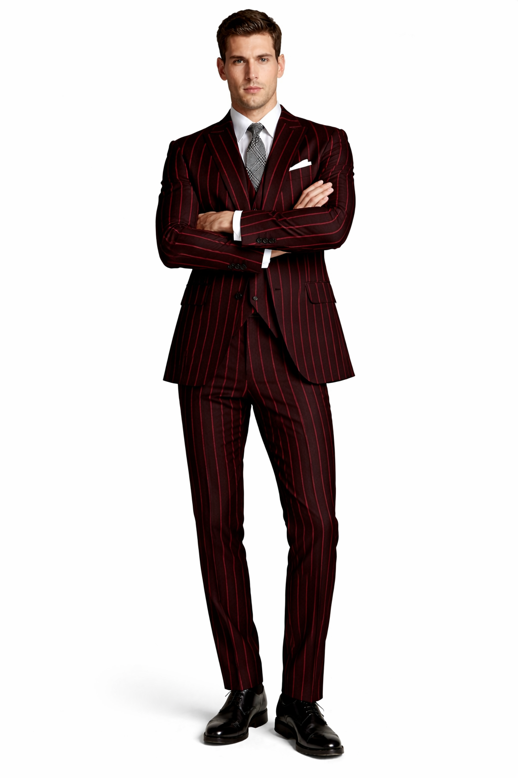 Black With Red Pinstripe Suit On Sale