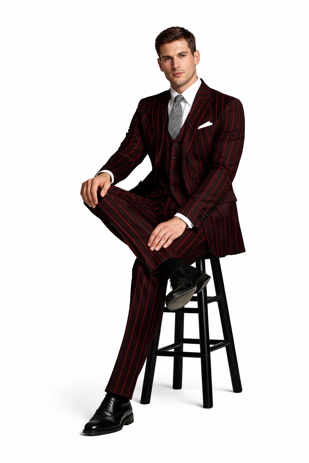 Black With Red Pinstripe Suit On Sale
