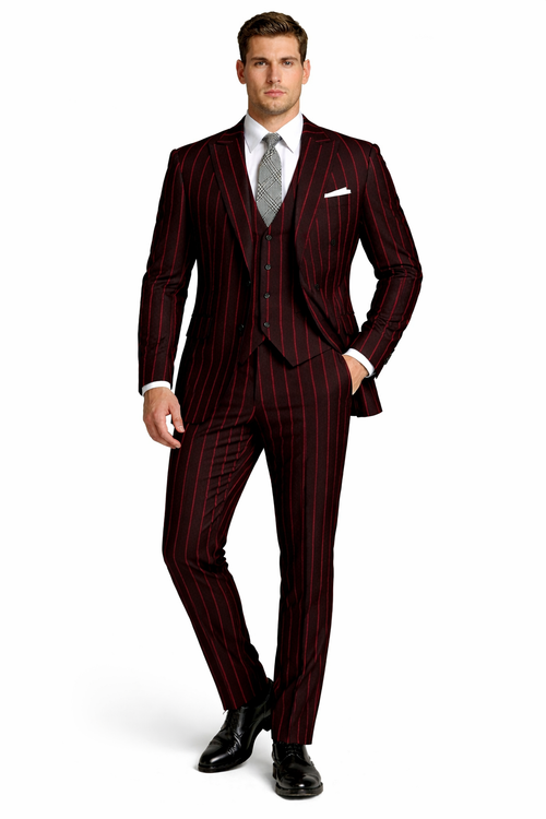 Black With Red Pinstripe Suit On Sale