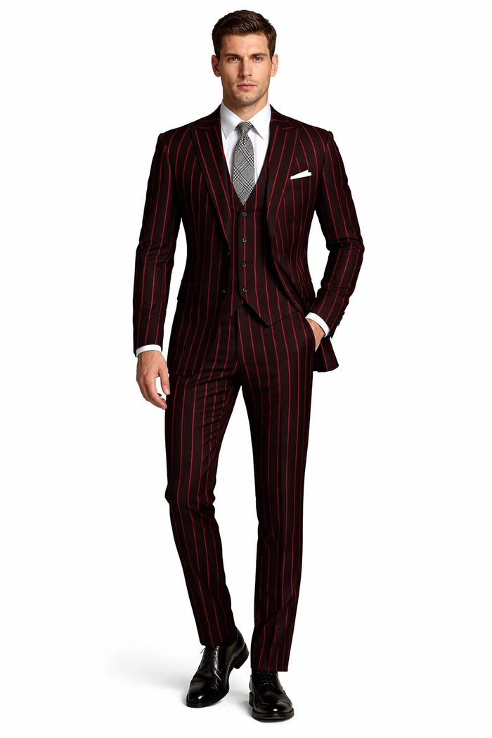 Black With Red Pinstripe Suit On Sale