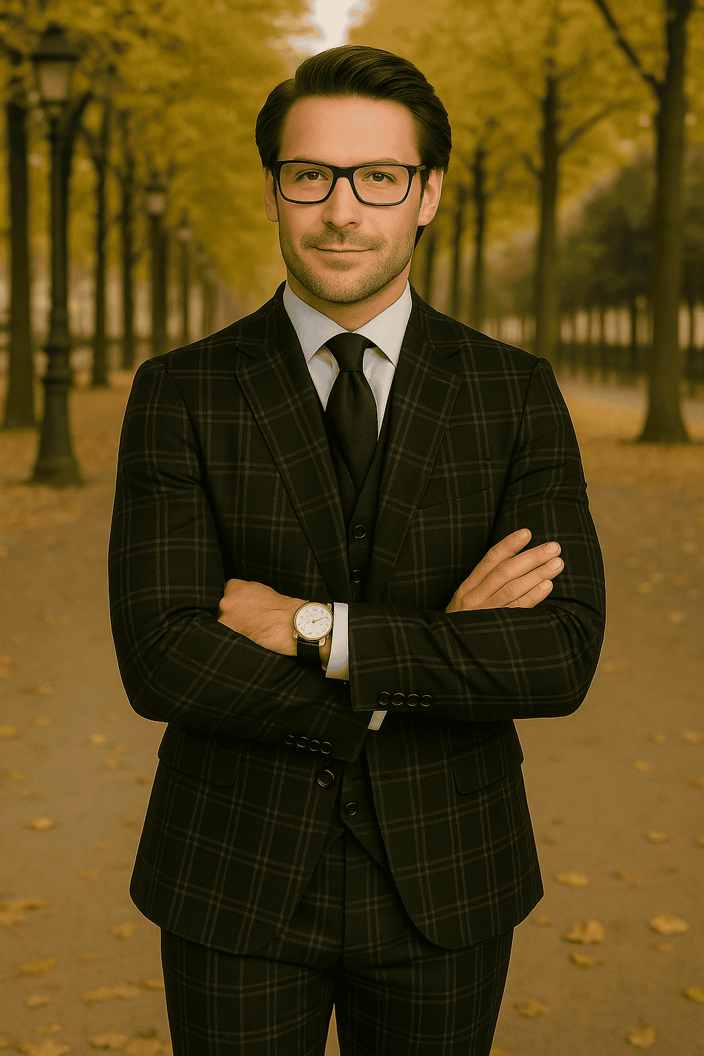 Wool Suit - Italian Made Business Suit by Statement Men's 3 Piece 100% Wool Modern Fit Suit - Plaid Pattern