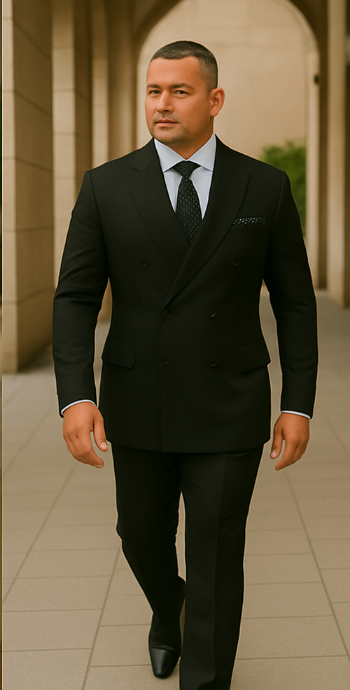 Wool Suit - Italian Made Business Suit by Statement Men's 2 Piece 100% Wool Double Breasted Suit - Micro Windowpane