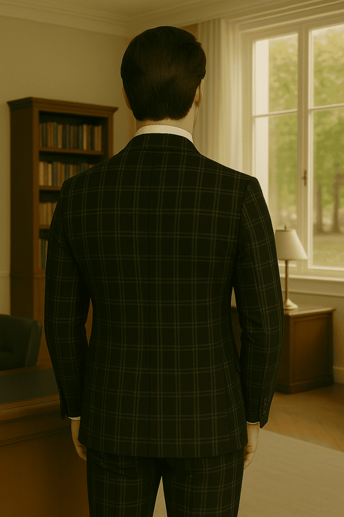 Wool Suit - Italian Made Business Suit by Statement Men's 3 Piece 100% Wool Modern Fit Suit - Plaid Pattern