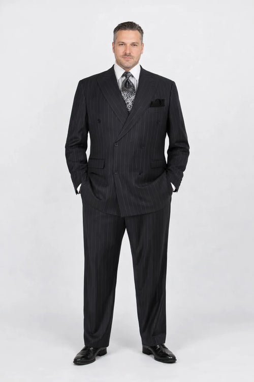 black stripe double breasted suit