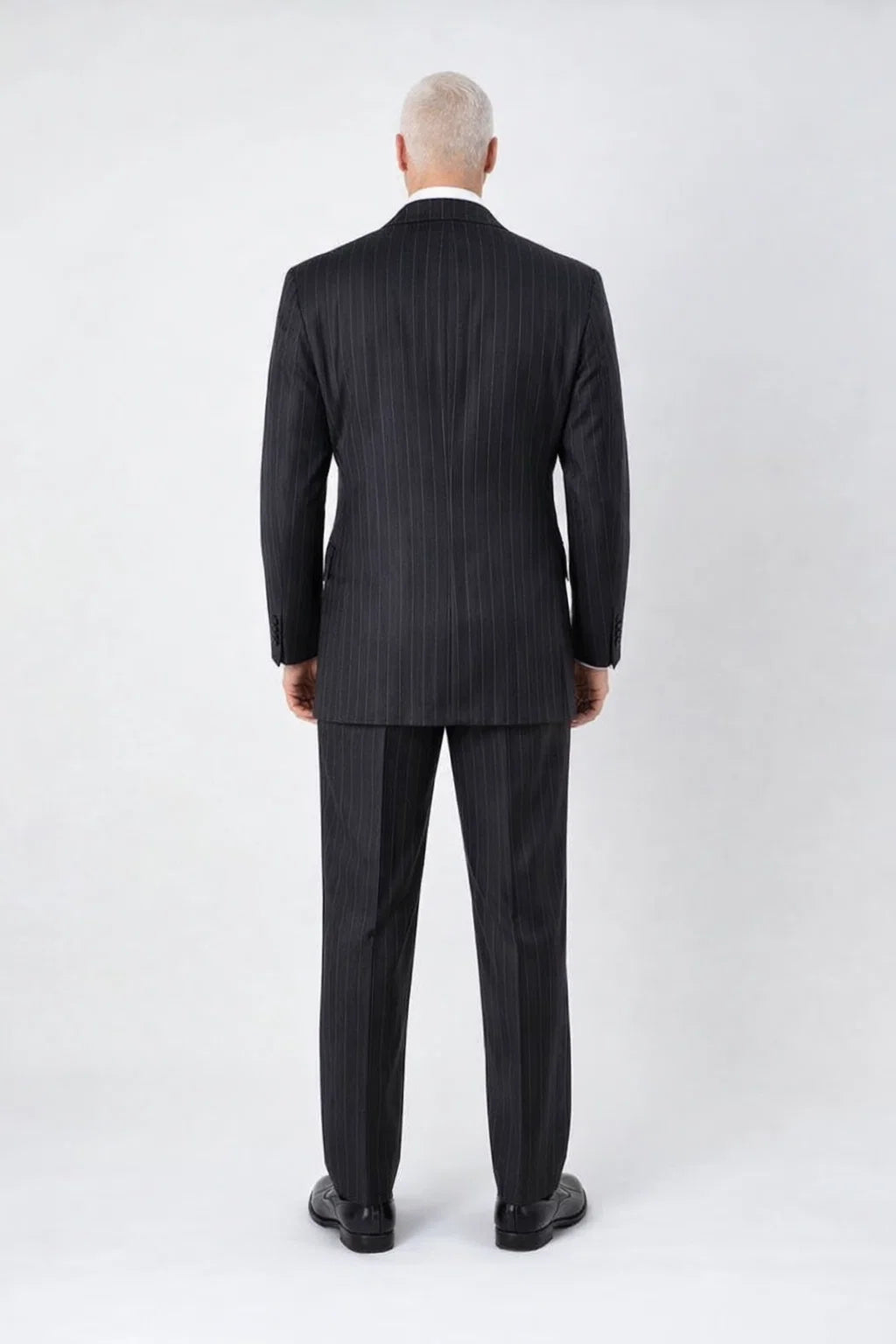 black stripe double breasted suit