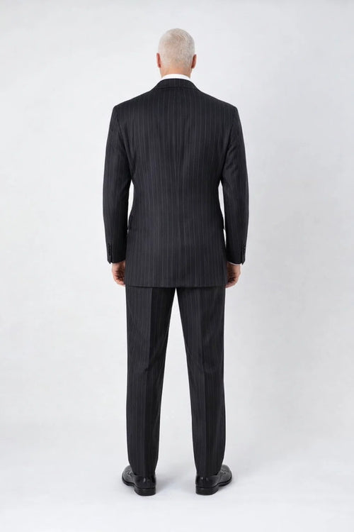 black stripe double breasted suit