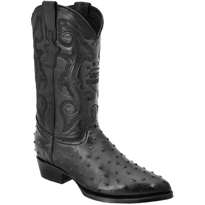 Mens White Diamond Boot Black Ostrich Print Western Boot J-Toe