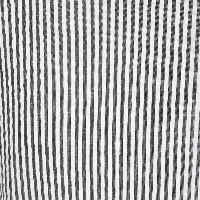 Black seersucker 2pc set by Alberto Nardoni. Lightweight & breathable fabric with vertical black & white stripes, creating a textured, even design. Classic seersucker.