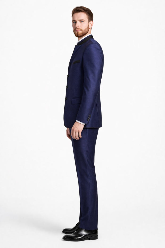 Mandarin Collar Tuxedo - Mandarin Tuxedo - No Collar Suit - Blue Suit