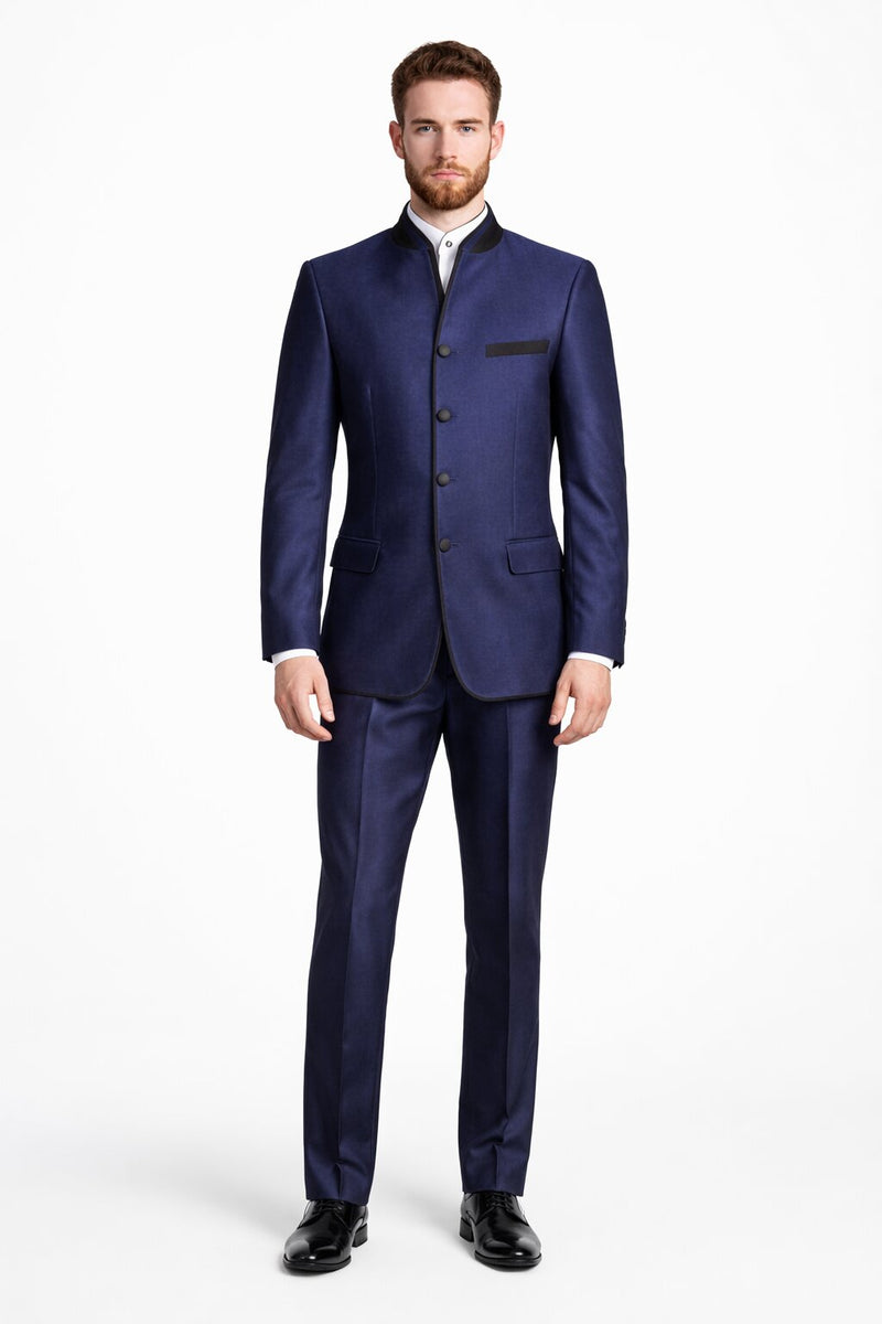 Mandarin Collar Tuxedo - Mandarin Tuxedo - No Collar Suit - Blue Suit