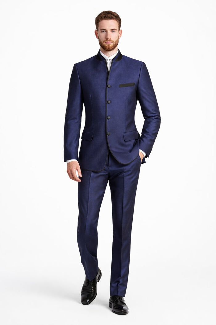 Mandarin Collar Tuxedo - Mandarin Tuxedo - No Collar Suit - Blue Suit