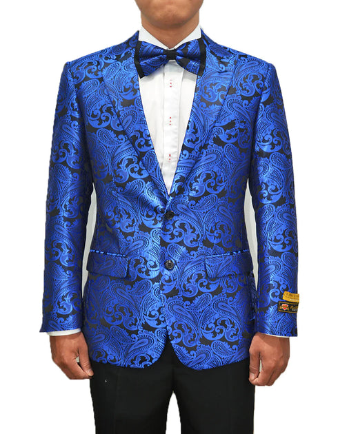 Blue Paisley Jacket Mens Paisley Dinner Jacket Blazer in Royal Blue - AlbertoNardoniStore