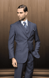 Blue Plaid Suit Men's 2 Button Vested 3 Piece Dark Navy Blue Suit For Men Windowpane Plaid Suit - AlbertoNardoniStore