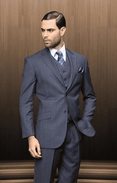 Blue Plaid Suit Men's 2 Button Vested 3 Piece Dark Navy Blue Suit For Men Windowpane Plaid Suit - AlbertoNardoniStore