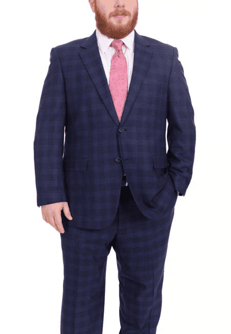 Blue Plaid Suit Mix And Match Suits Men's Plaid Pattern Portly Fit Blue Two Button 100% Wool Fully Lined Suit Executive Fit Suit - Mens Portly Suit - AlbertoNardoniStore