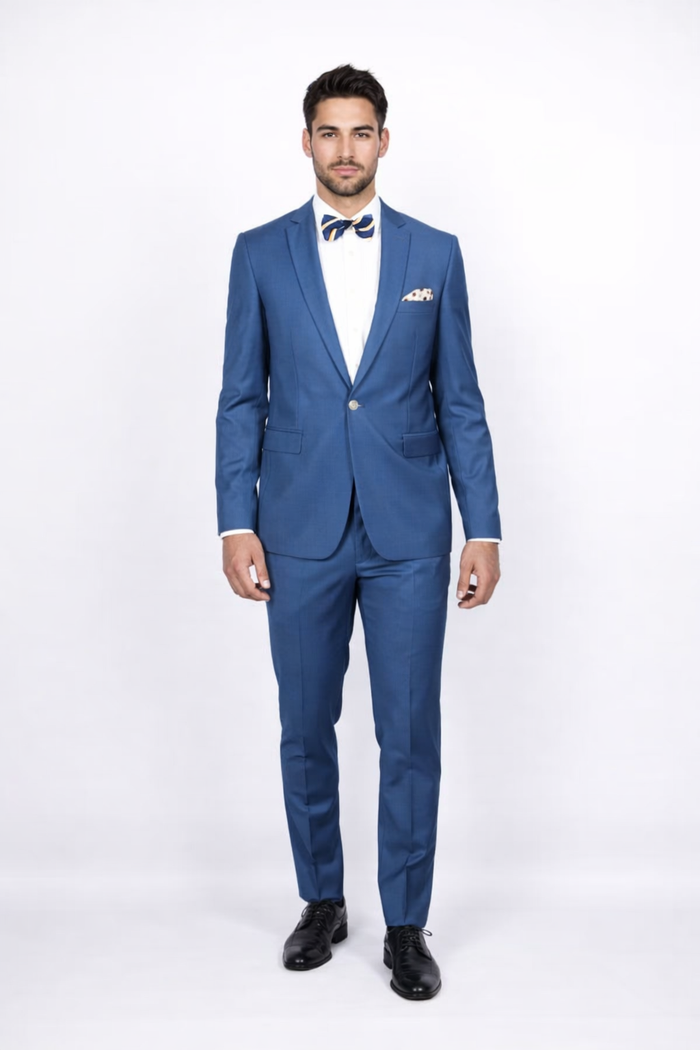 Blue Slim Fit Mens Suit by Rossiman Rossi - Skinny Style with 1-Button Jacket