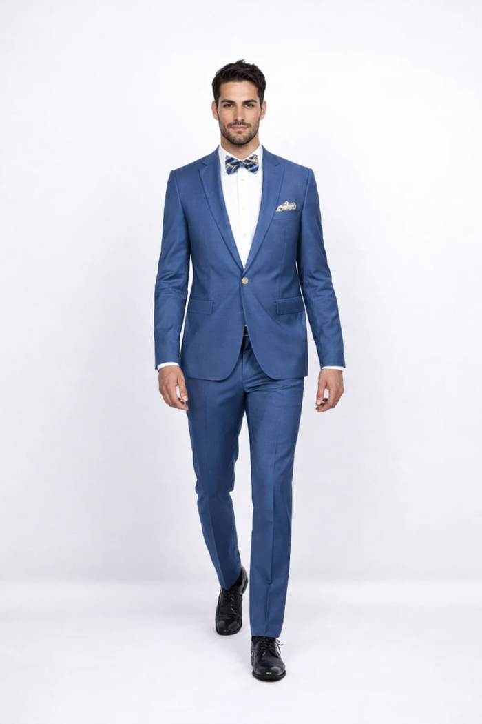 Blue Slim Fit Mens Suit by Rossiman Rossi - Skinny Style with 1-Button Jacket