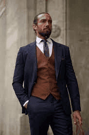 Blue Suit Brown Vest - AlbertoNardoniStore