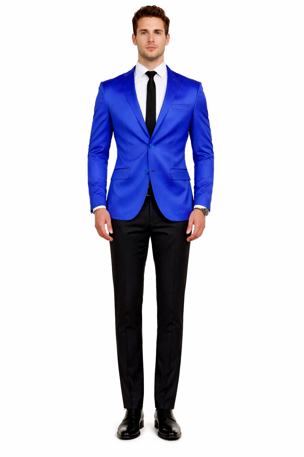 Men's Slim Fit Blue Satin Blazer - Elegant Two-Button Formal Suit ...