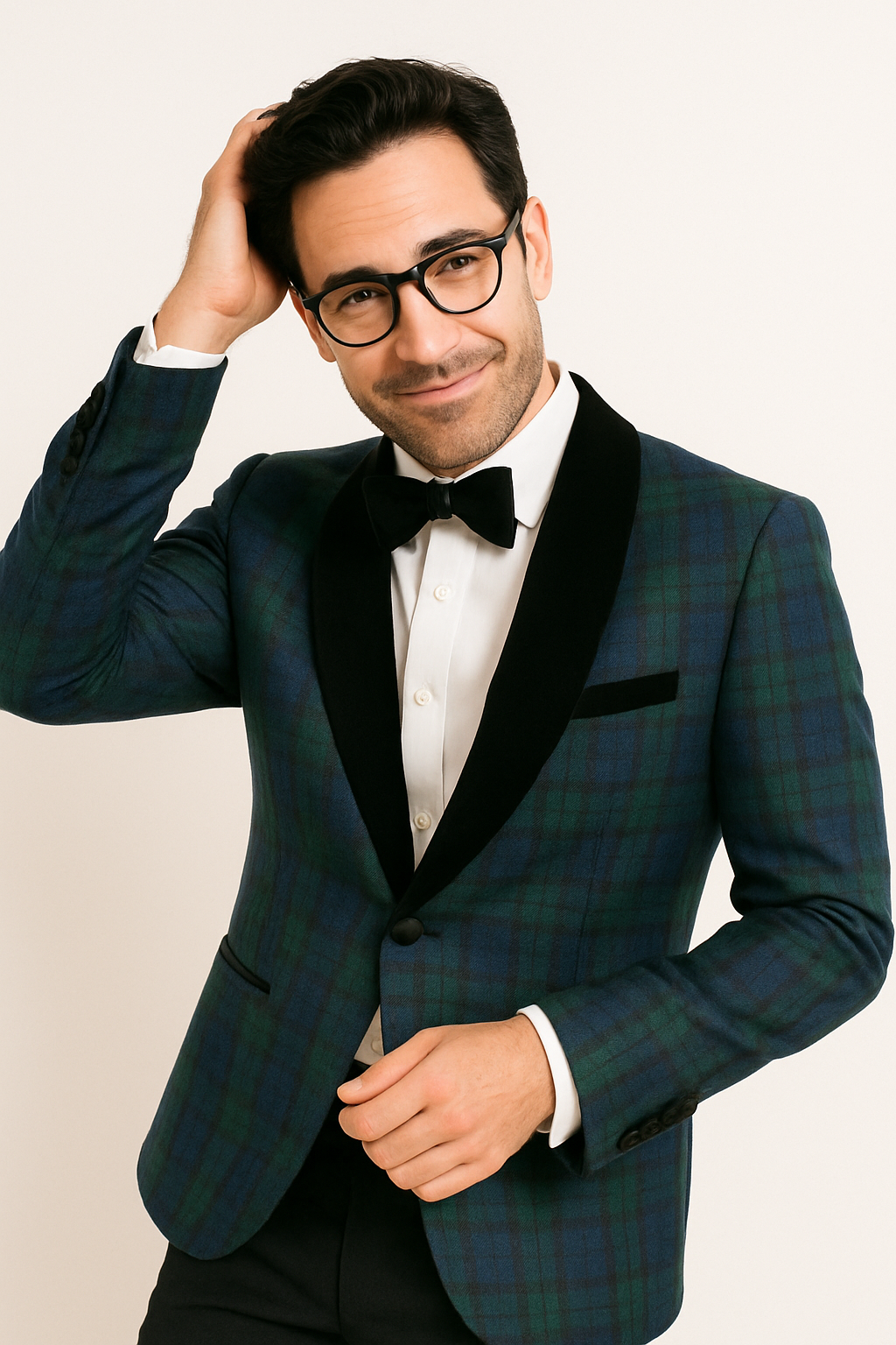 Green Tartan Tuxedo Dinner Jacket - Green and Blue Plaid Blazer - Checkered Sportcoat