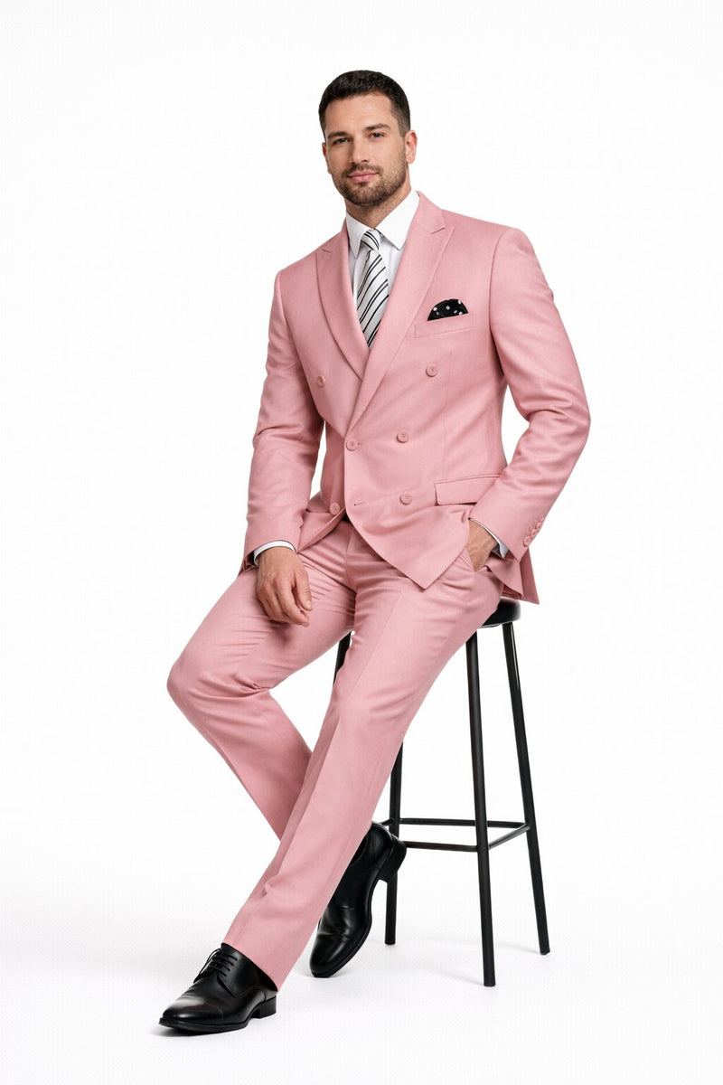 Men's Designer Double Breasted Wool Suit in Blush Pink