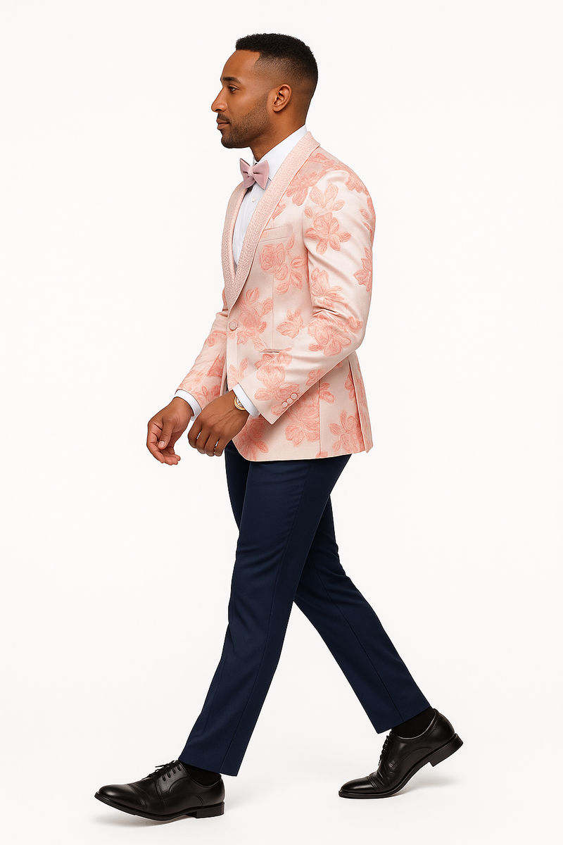 Mens Paisley Jeweled Shawl Prom 2026 Tuxedo in Blush Pink