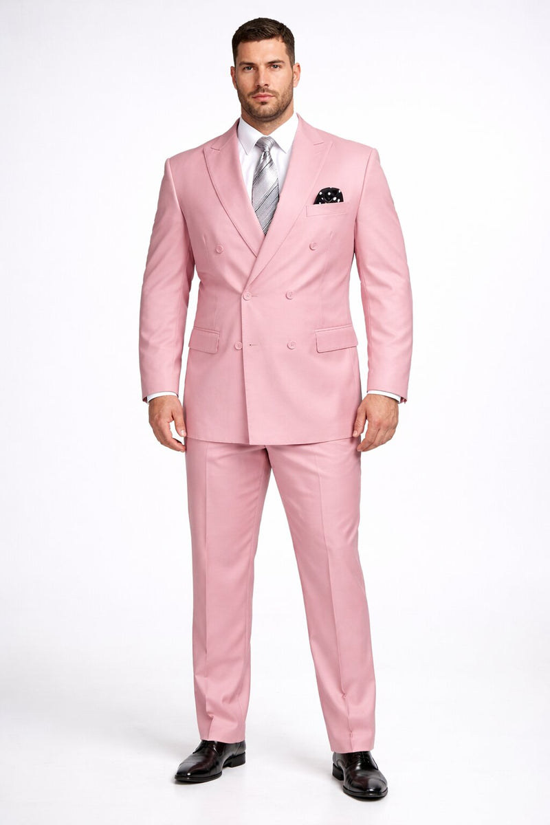 Men's Designer Double Breasted Wool Suit in Blush Pink