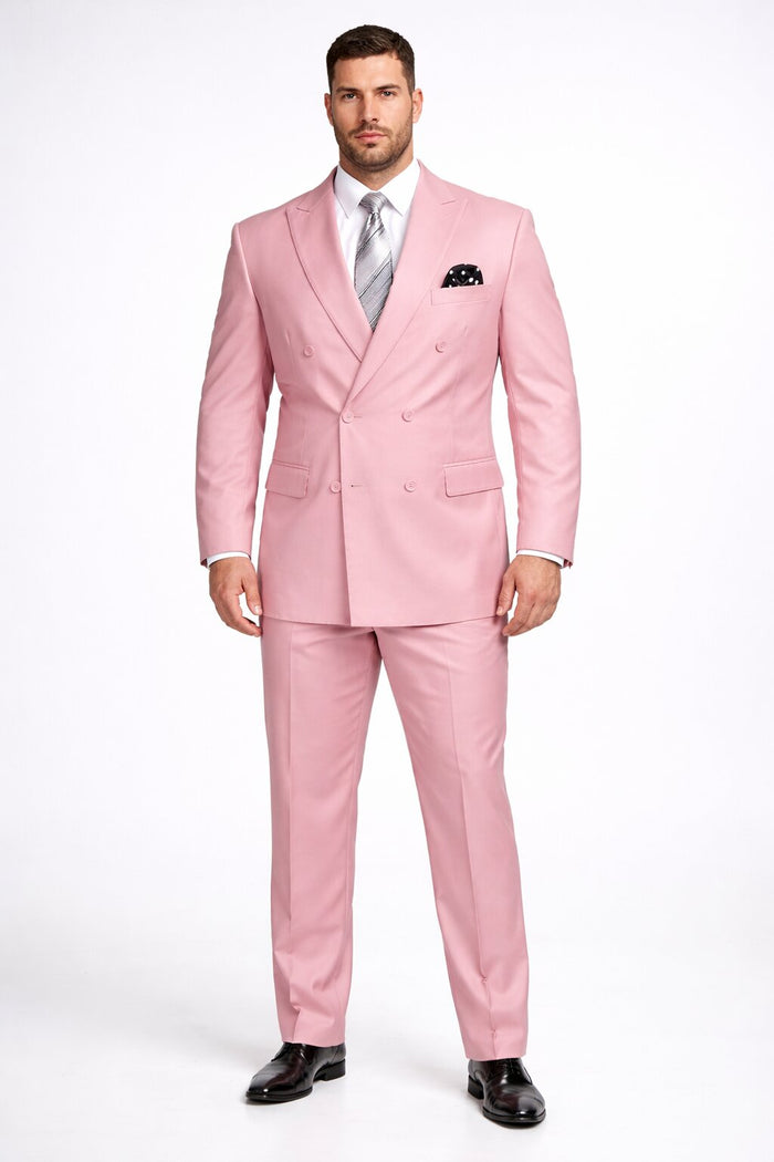 Men's Designer Double Breasted Wool Suit in Blush Pink