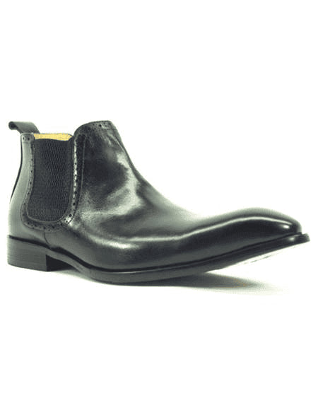 Botines para hombre negro Carrucci Black Leather Hand Burnished Mens Chelsea Boot - AlbertoNardoniStore