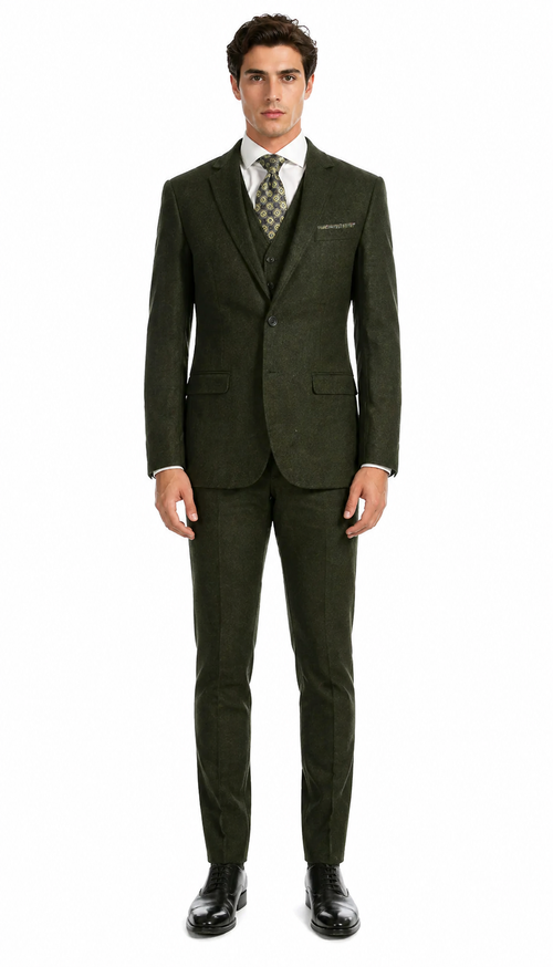 Bradford Hunter Green Slim Fit 3 Piece Tweed Suit