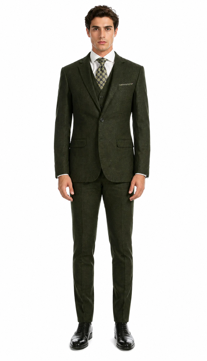 Bradford Hunter Green Slim Fit 3 Piece Tweed Suit