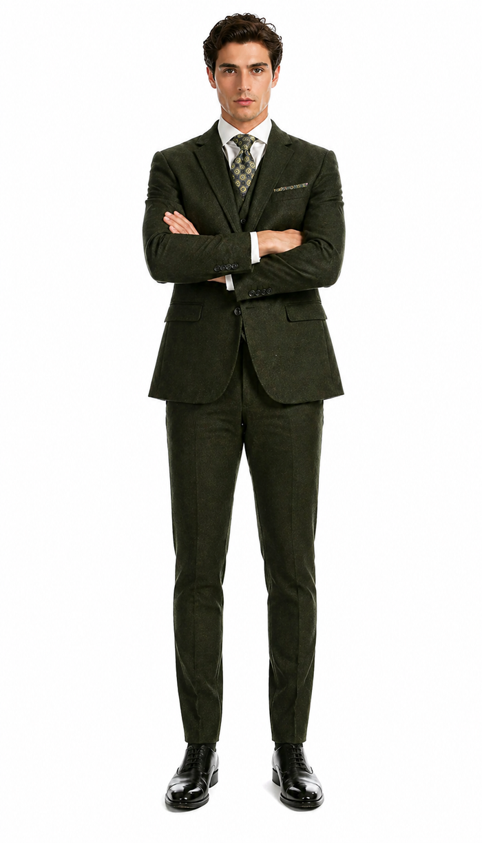 Bradford Hunter Green Slim Fit 3 Piece Tweed Suit