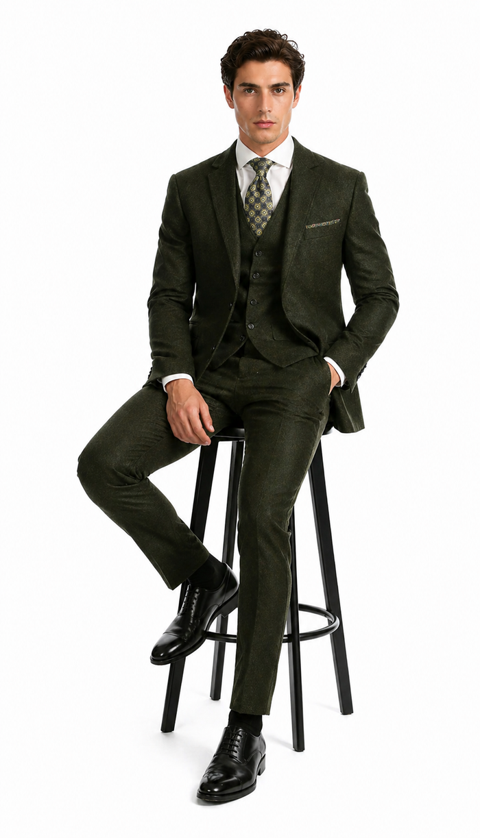 Bradford Hunter Green Slim Fit 3 Piece Tweed Suit