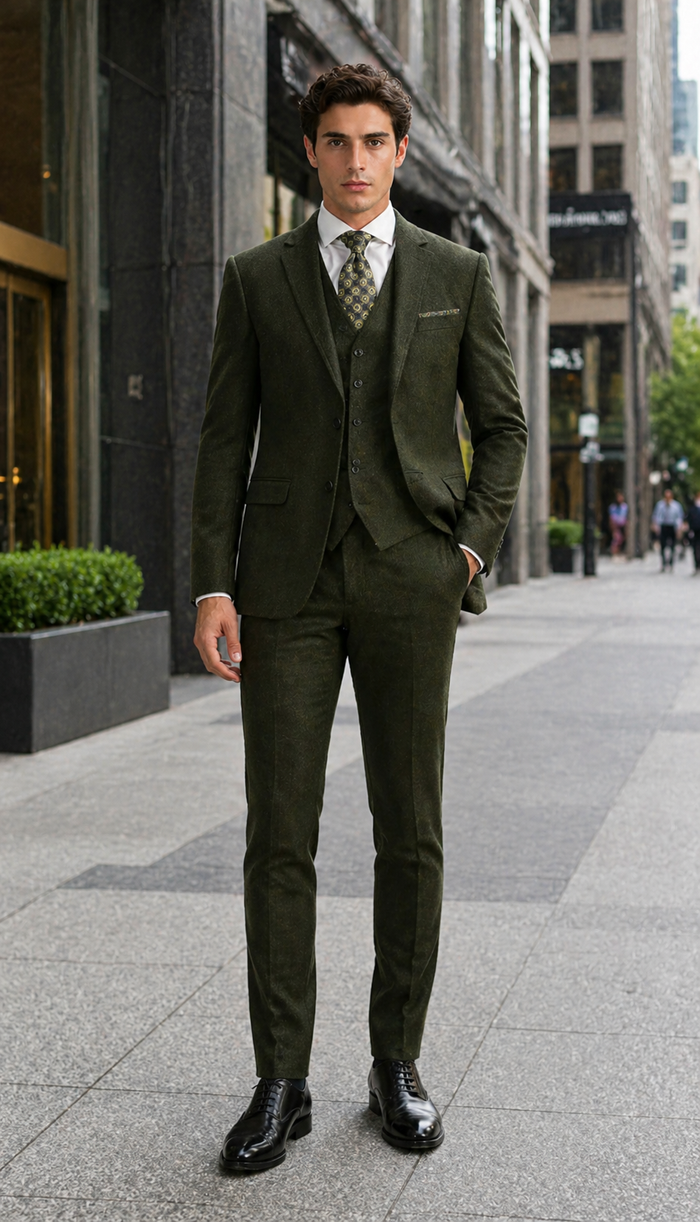 Bradford Hunter Green Slim Fit 3 Piece Tweed Suit