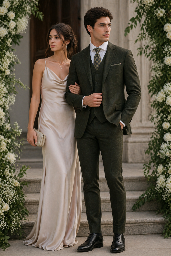 Bradford Hunter Green Slim Fit 3 Piece Tweed Suit