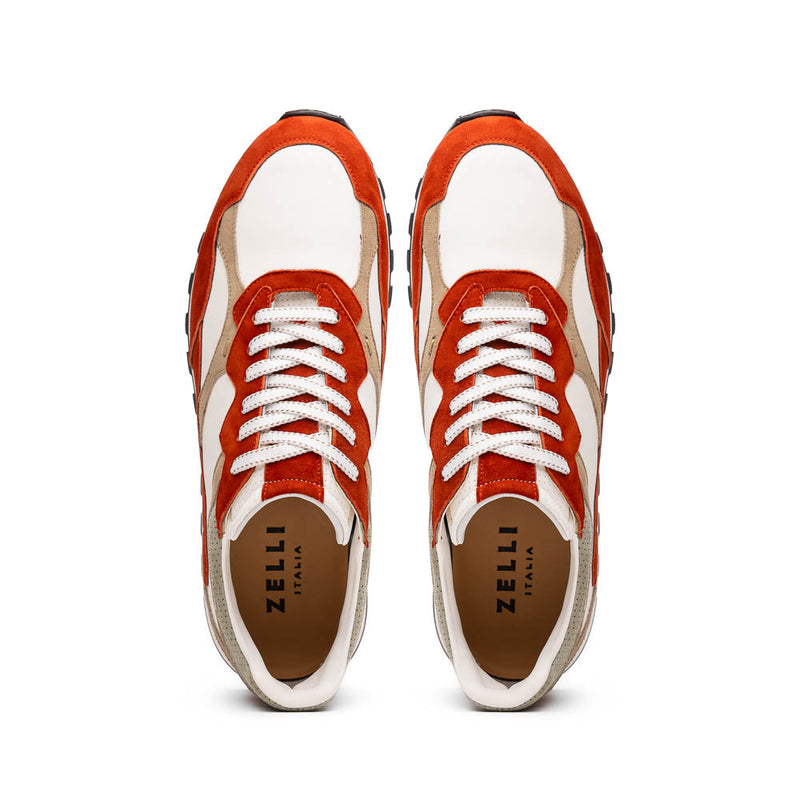 Zelli Bruno Goat Suede and Calfskin Trainer Sneaker in Rust & Taupe
