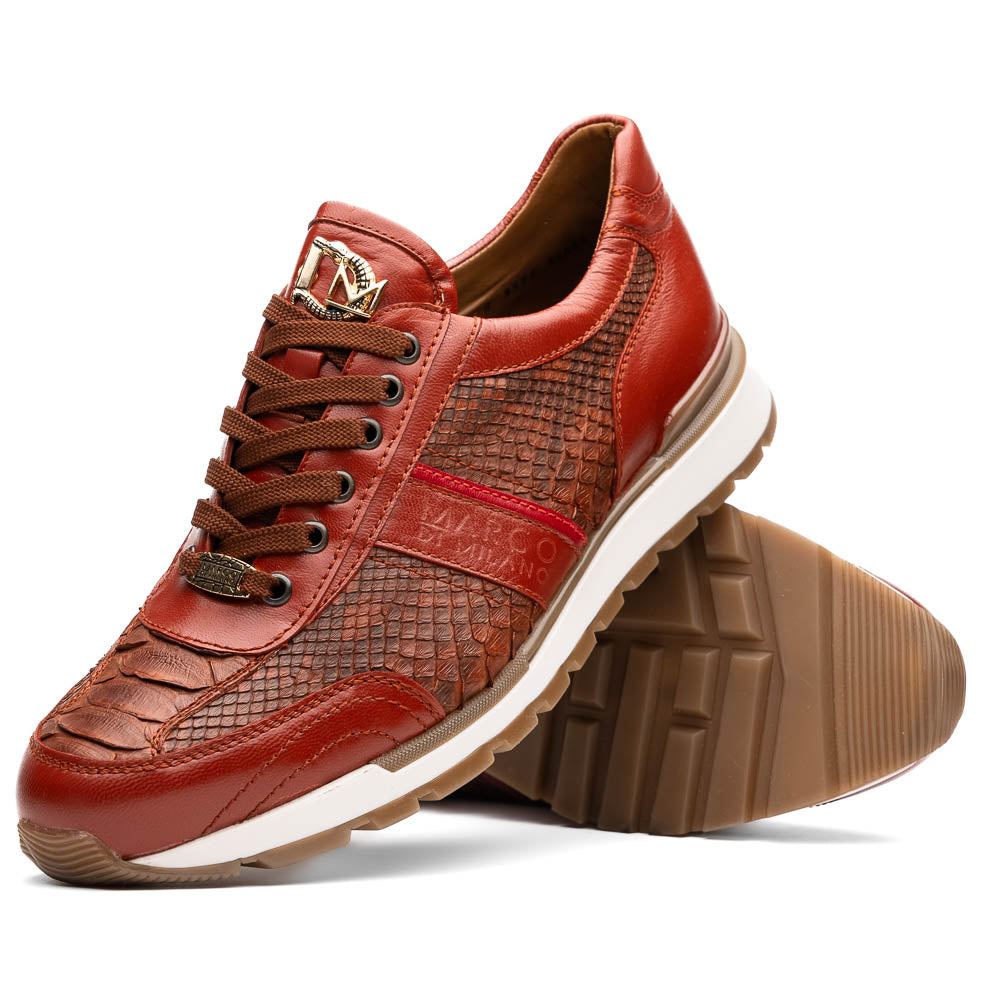 Marco Di Milano Brescia Python & Calfskin Sneakers Cognac