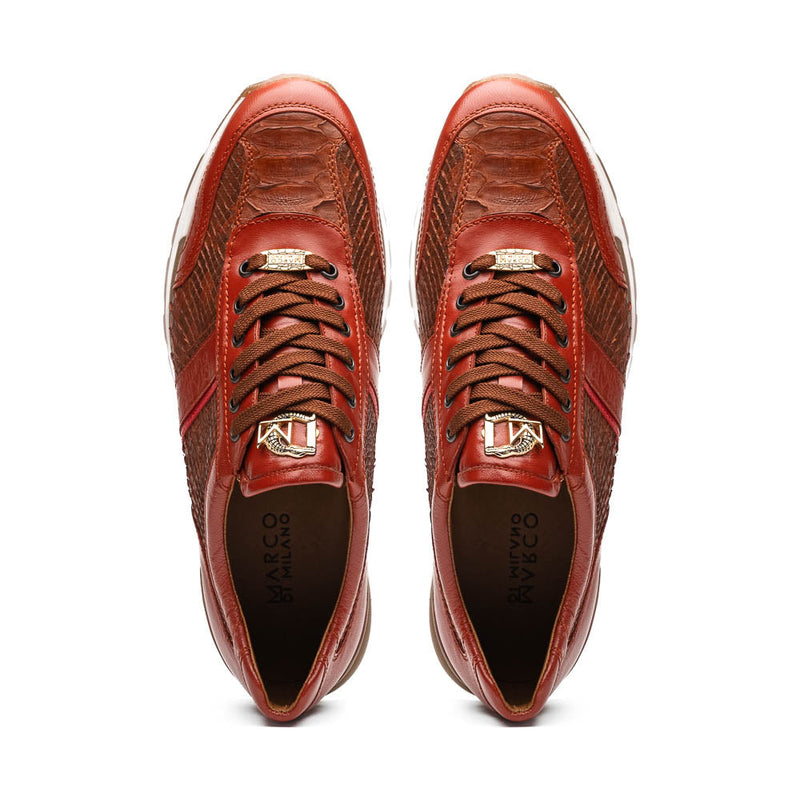 Marco Di Milano Brescia Python & Calfskin Sneakers Cognac