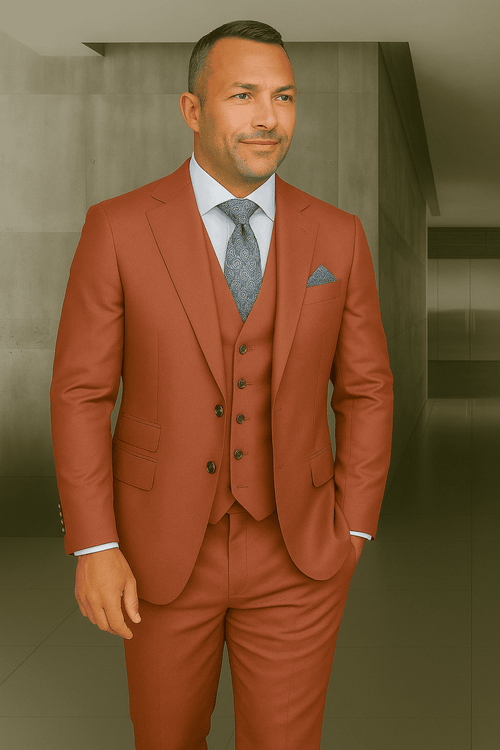Wool Suit - Italian Made Business Suit by Statement Men's 3 Piece 100% Wool Fashion Suit - Bold Colors