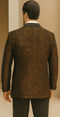 Bronze double-breasted jacket. Rough streak pattern with satin texture. Satin peak lapel. Structured fit at the back.
