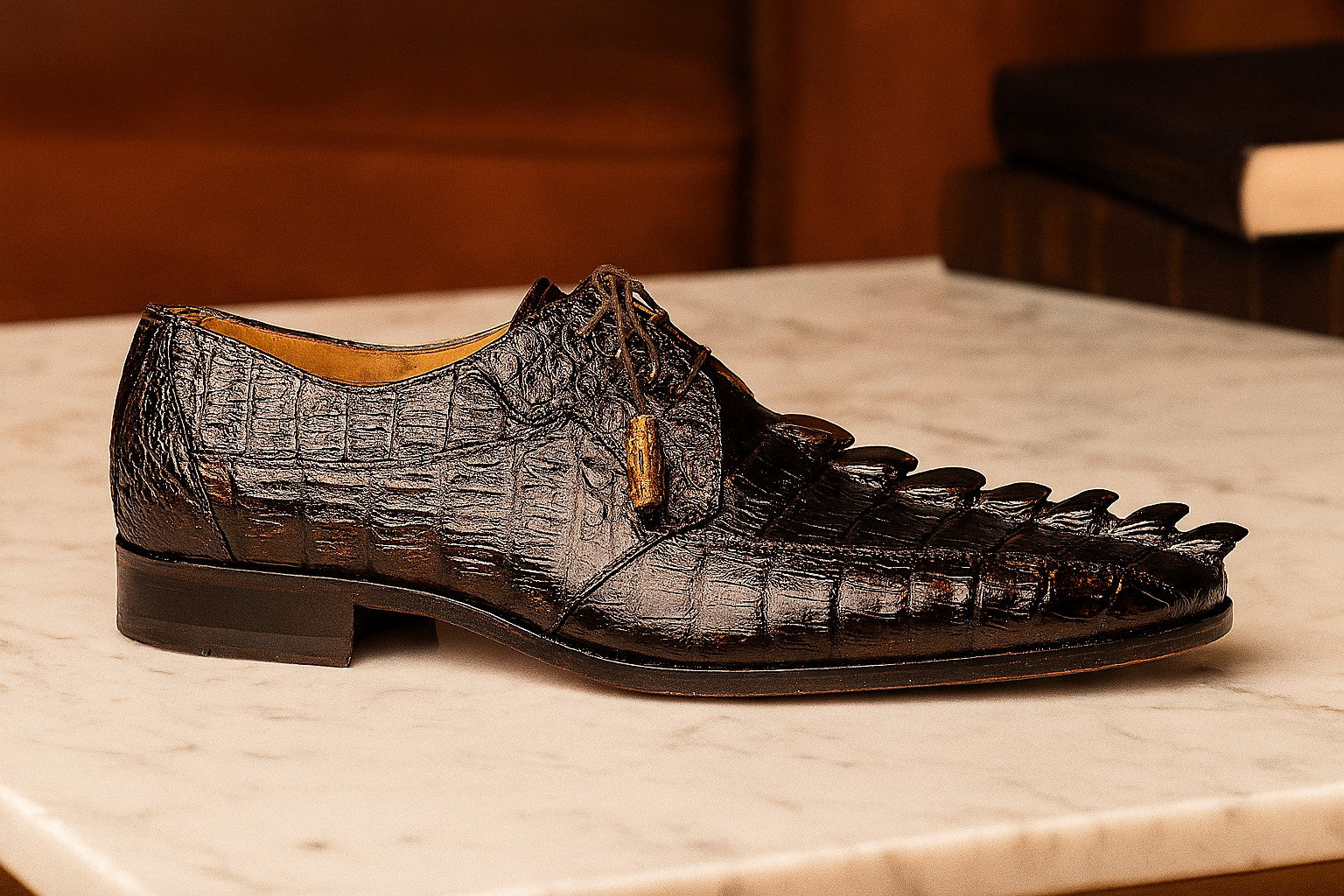 Marco Di Milano Men's Brown Hornback Exotic Shoes Bike Toe Cancun