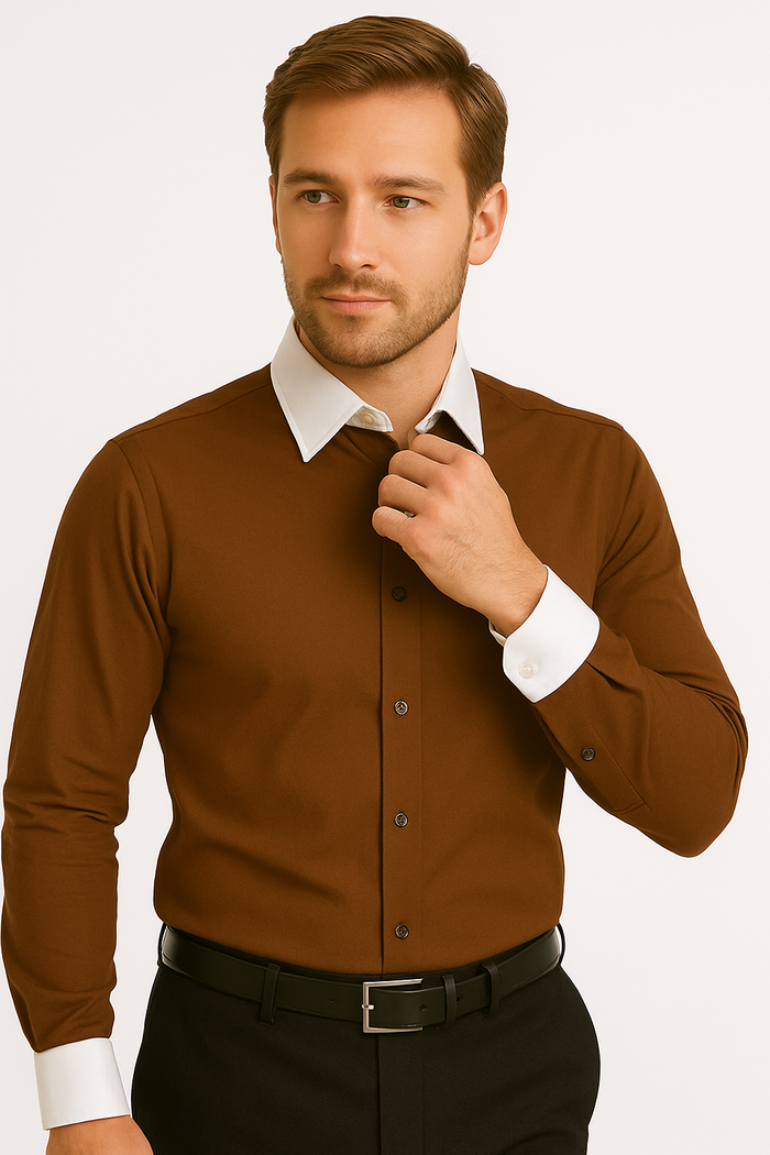 Classic Stylish Fashionable -White Collar Two Toned Contrast white collars Multi-color Men's Dress Shirt