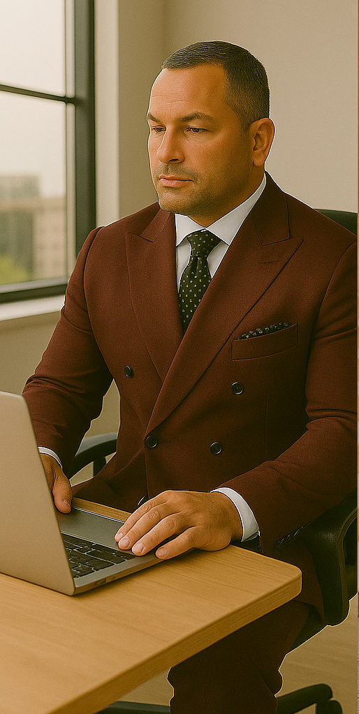 Wool Suit - Italian Made Business Suit by Statement Men's 2 Piece 100% Wool Double Breasted Suit - Micro Windowpane